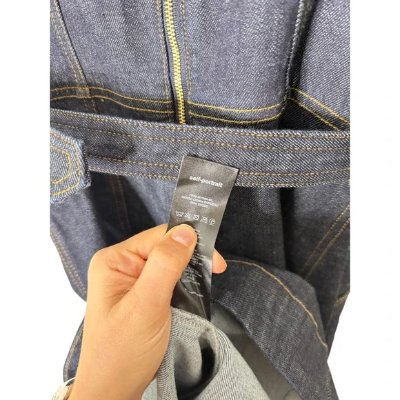 Self-Portrait Indigo Denim Bandeau Midi Dress Belted Dark Wash US 4 - Picture 6 of 11